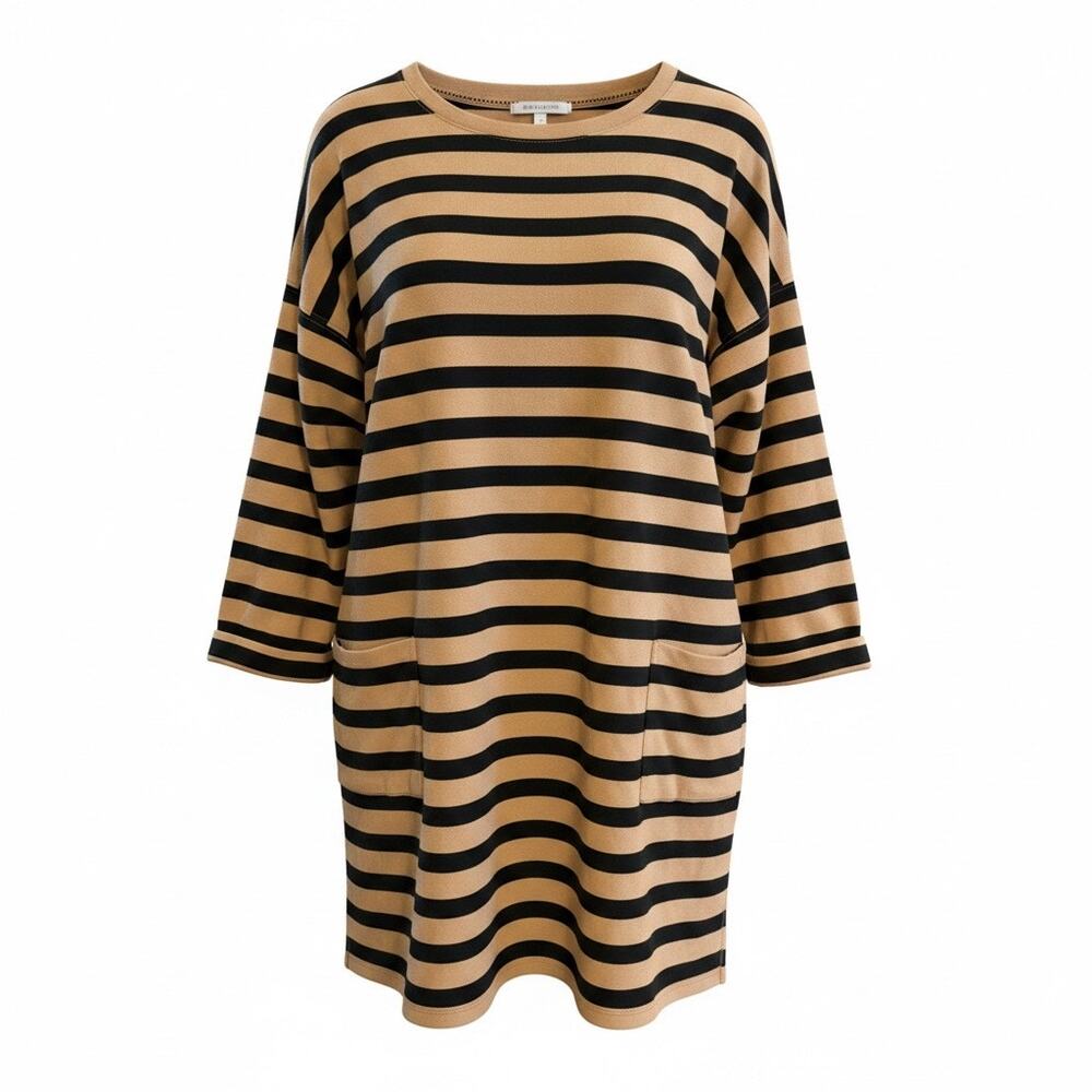 FatFace Tan Black Striped Tunic Dress Pockets Cotton Size US 10